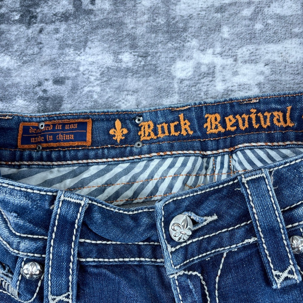 Rock Revival Womens 30 Jen 05 Bootcut Jeans Solid Blue Denim Embellished Y2K - Picture 15 of 16